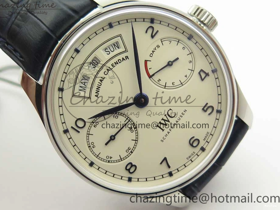 MIROTIME 0212 Affordable Portuguese Real PR Real Annual Calendar IW5035 ZF 1:1 Best Edition White Dial Blue Markers on Blue Leather Strap A 7143